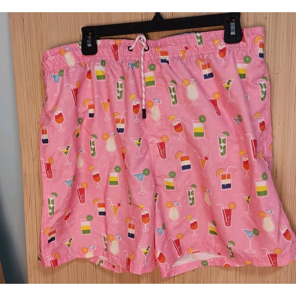 BROKEN THREADS Men's (Size XL) Pink‎ Cocktail Swim Trunks Mesh Liner Pockets